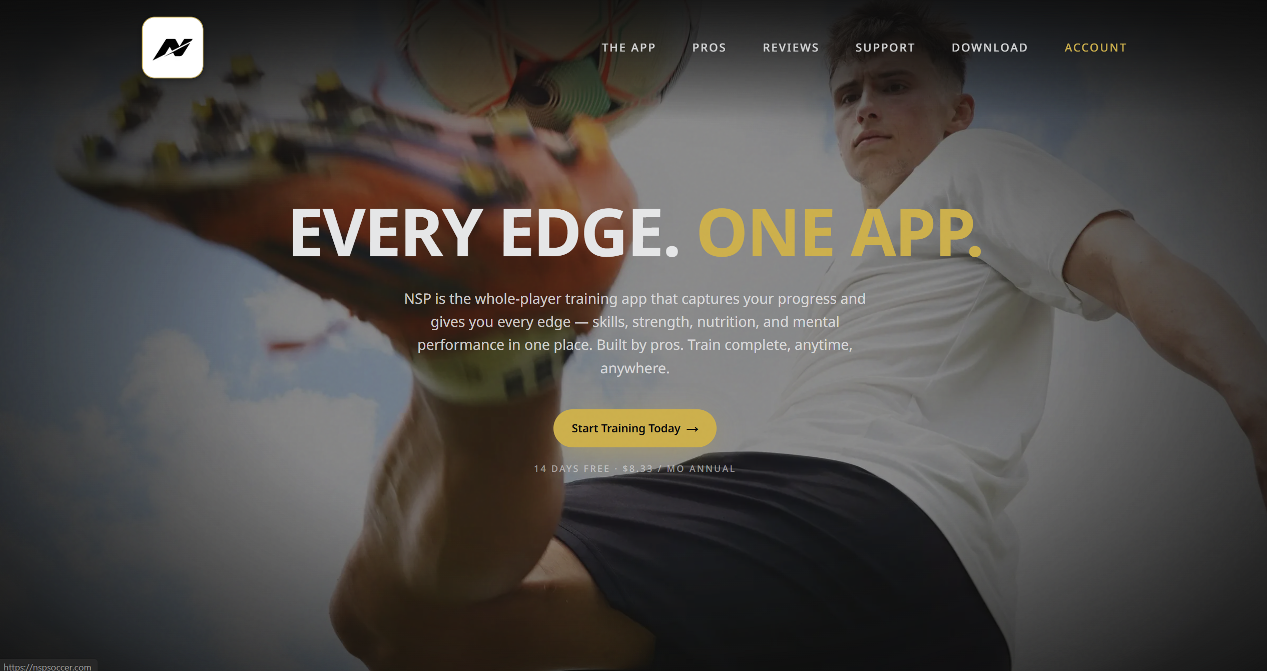 NSP Soccer website homepage hero