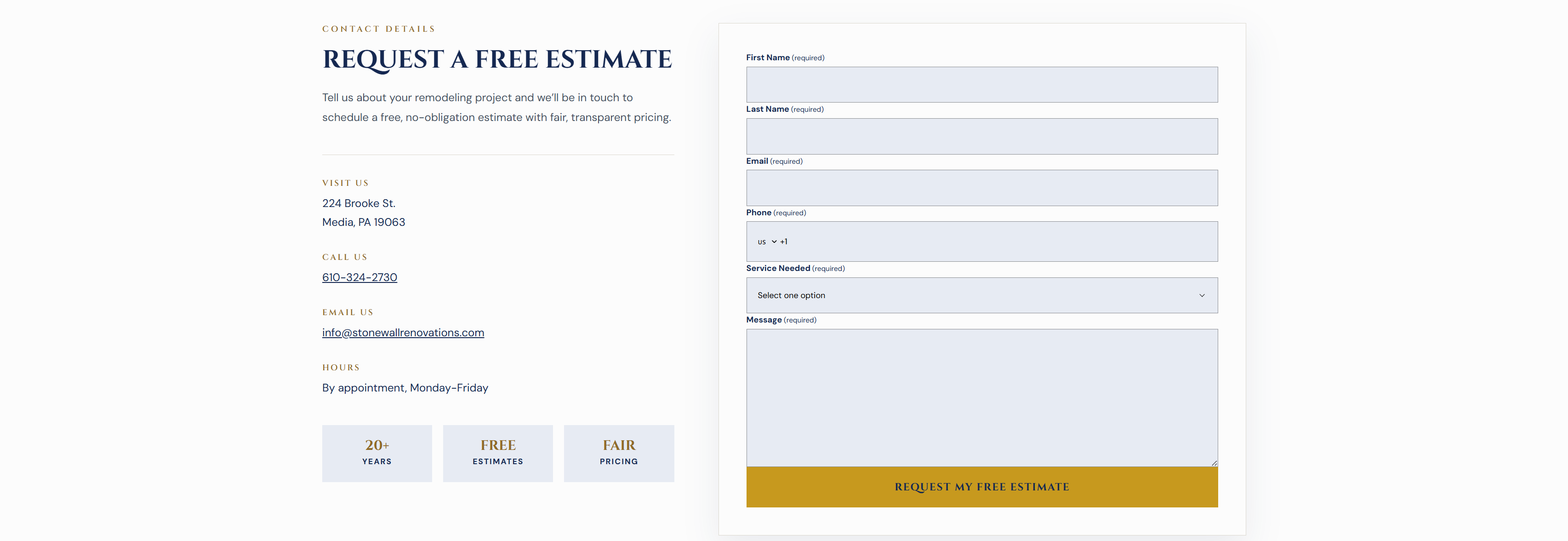 Stonewall Renovations free estimate form