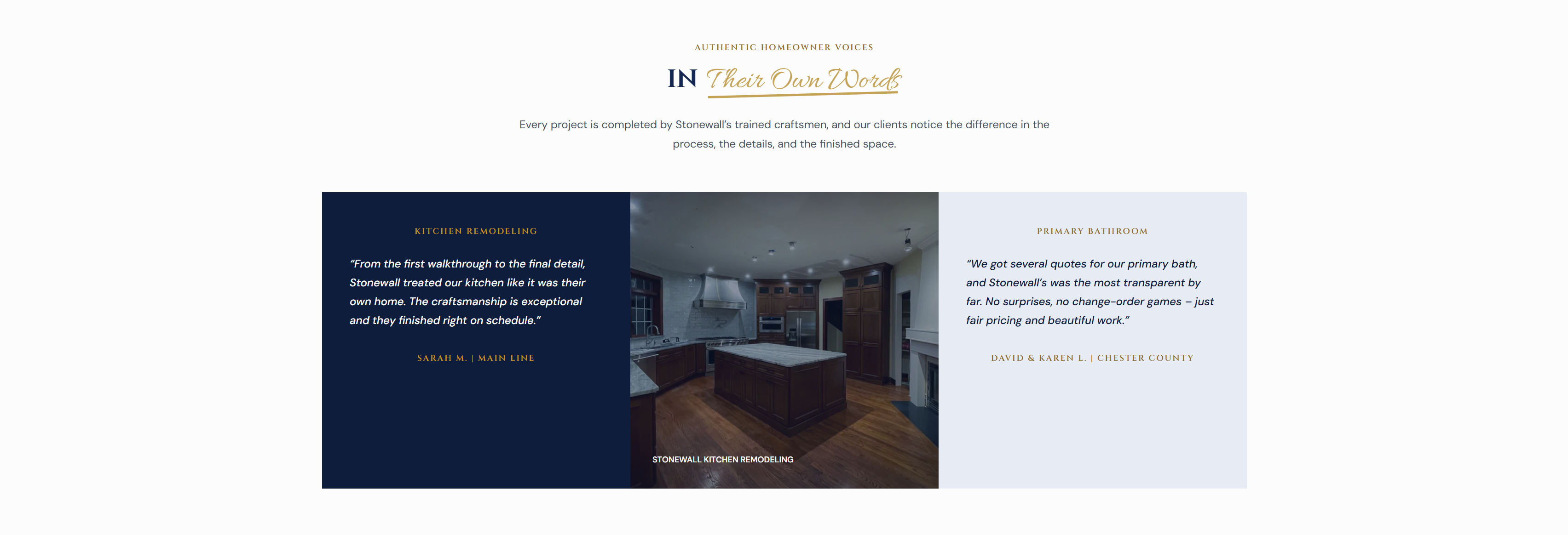 Stonewall Renovations homeowner testimonial section