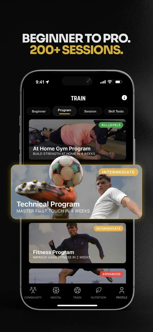 NSP Soccer App Store preview of beginner-to-pro training programs